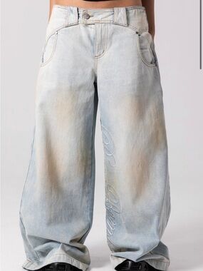 Low-Rise Wide Leg Flare Jeans in Light Blue Wash Barbie Jean
